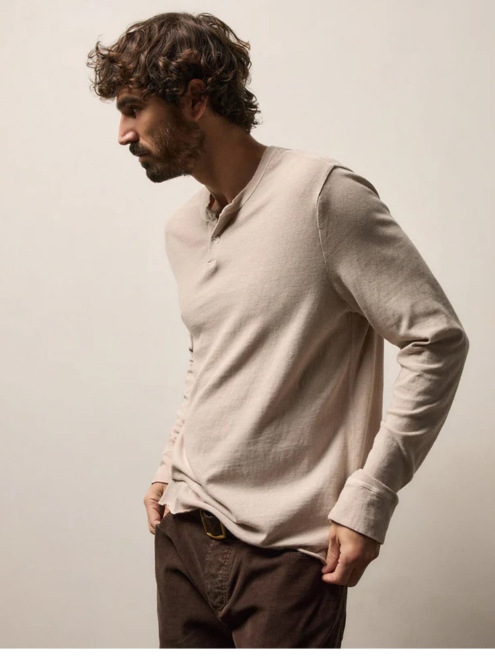 James Perse Slub cotton long sleeve Henley stone pigment  size 1 (small)